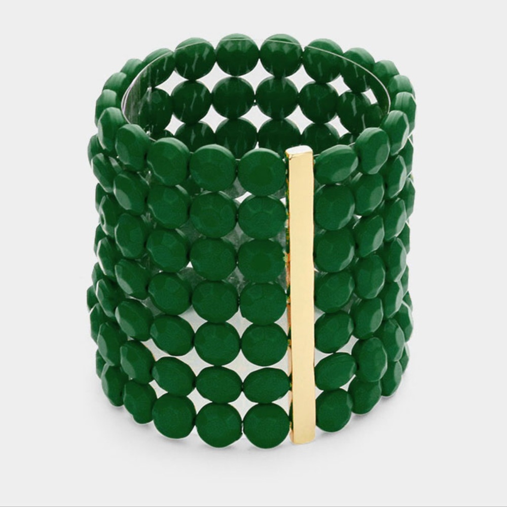 7Rows Wide Faceted Round Beaded Stretch Bracelet